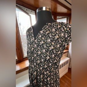J. Crew Floral peasant midi Dress Large black with light pink Flowers